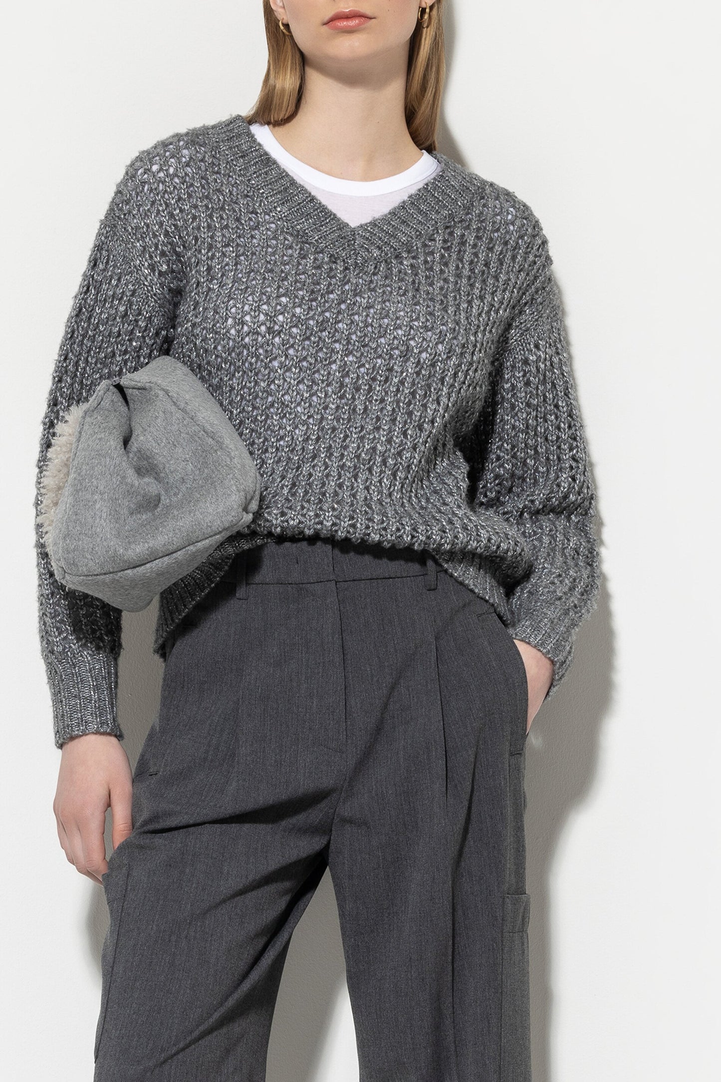 V-sweater with Mesh Structure