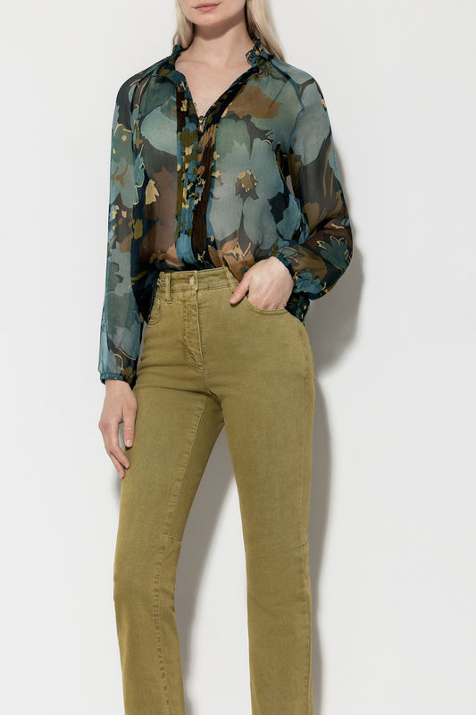 Pintuck Blouse with Flower Print