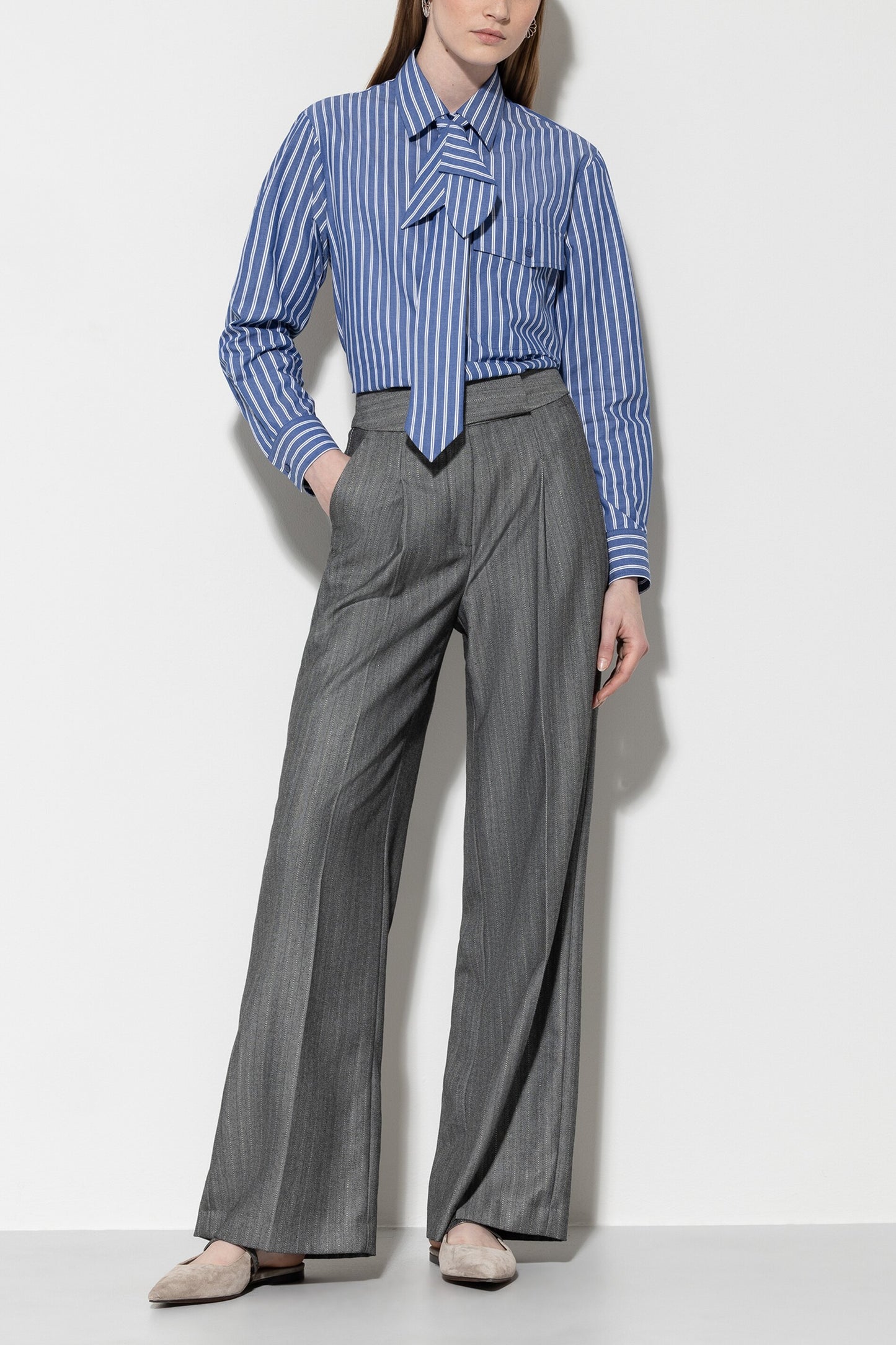 Herringbone Wide-leg Pants