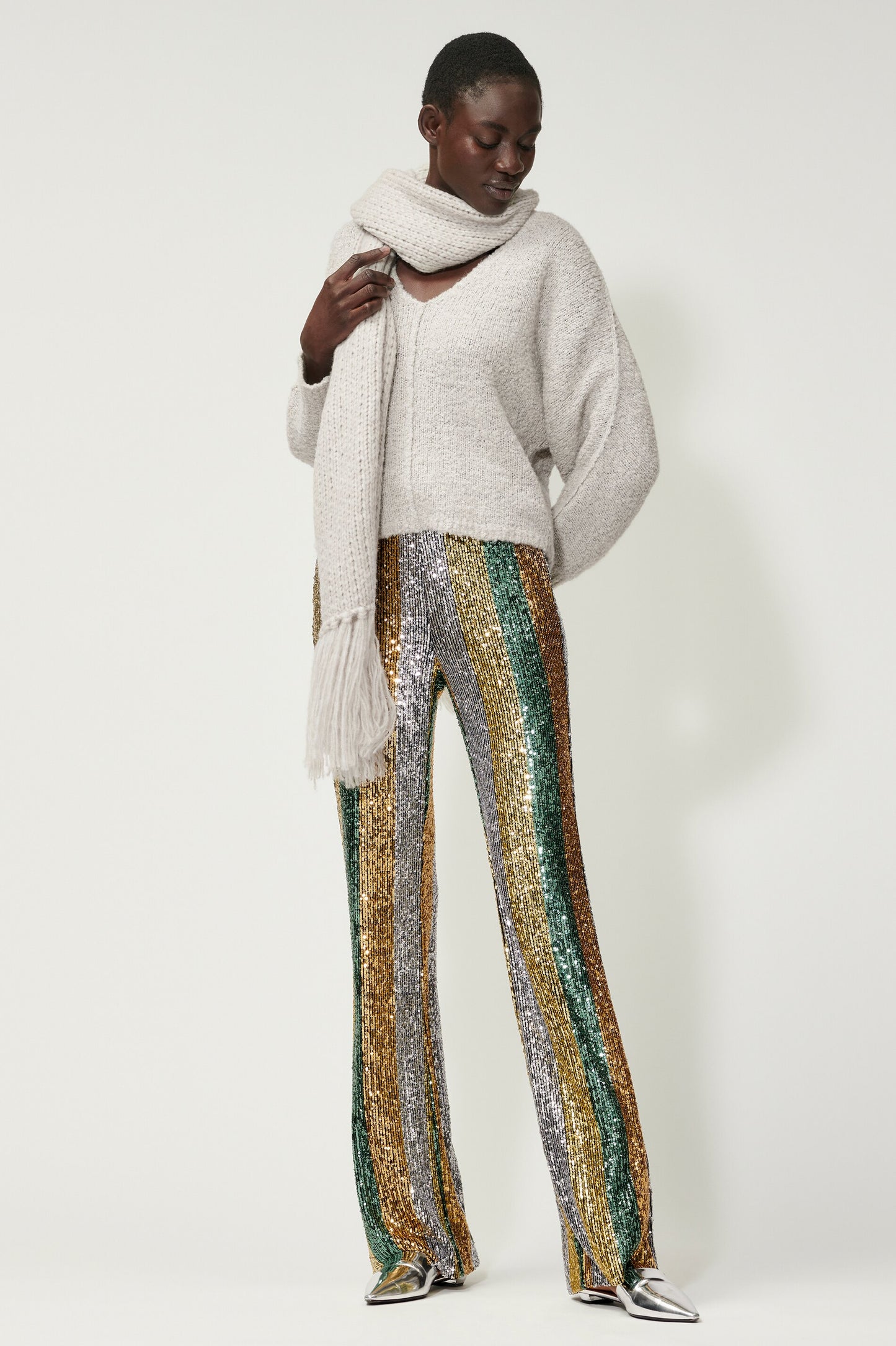 Flared Pants with  Stripy Sequins