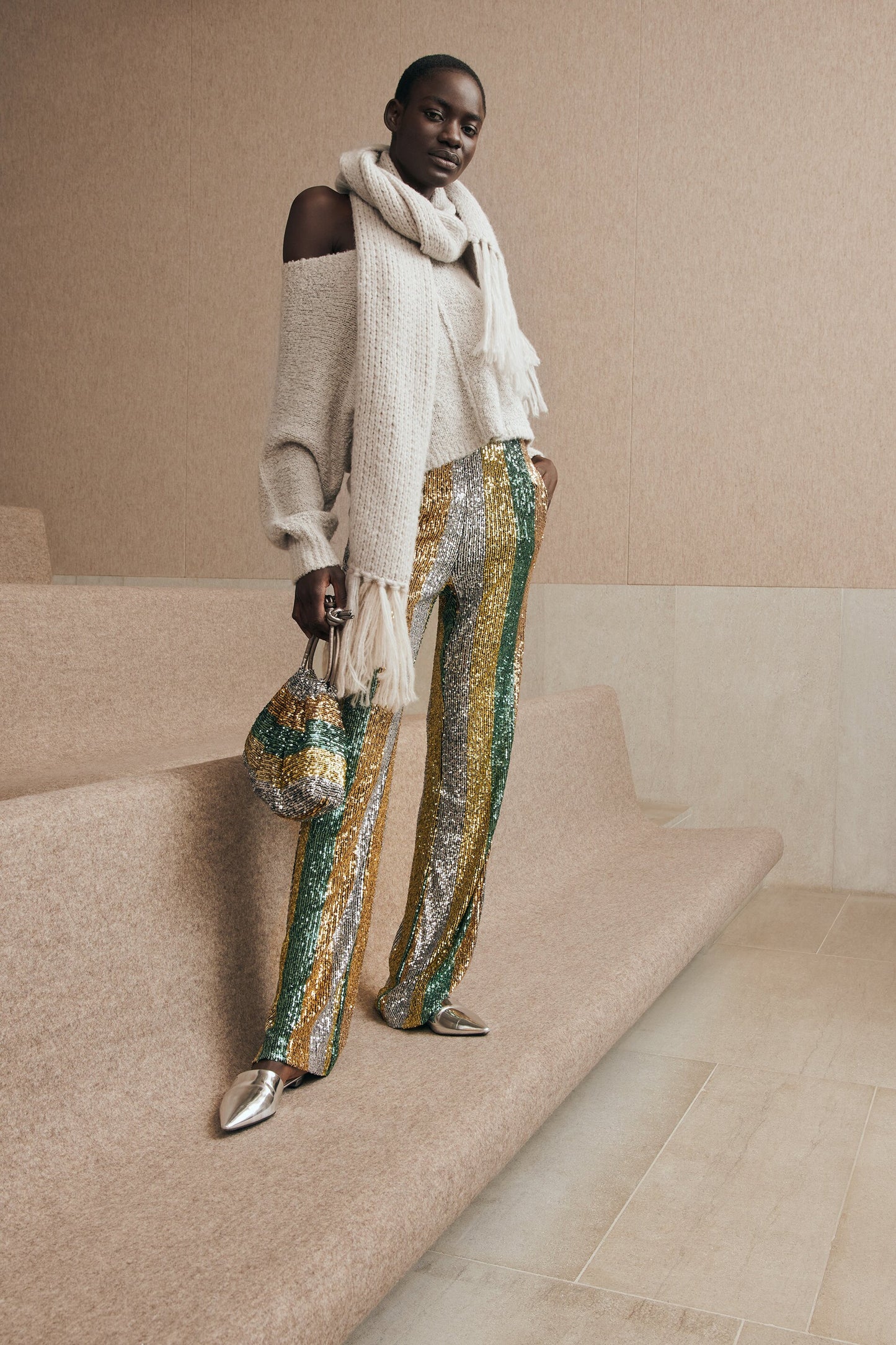 Flared Pants with  Stripy Sequins