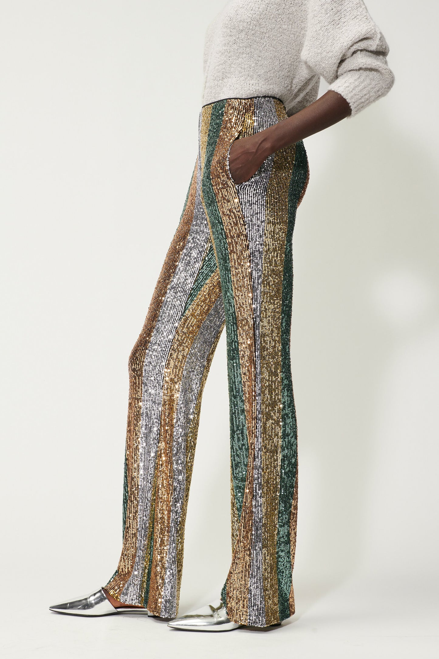 Flared Pants with  Stripy Sequins