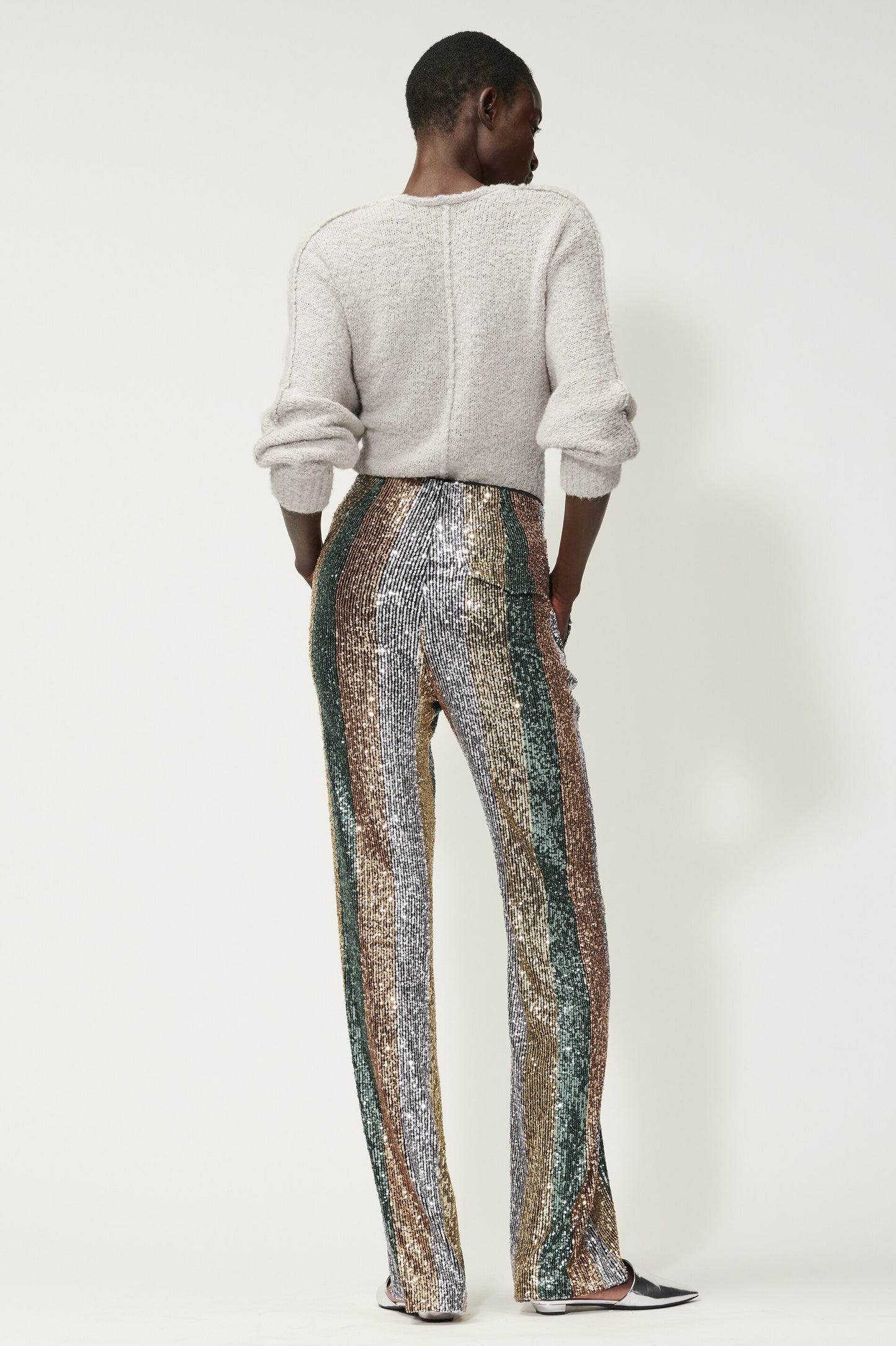 Flared Pants with  Stripy Sequins