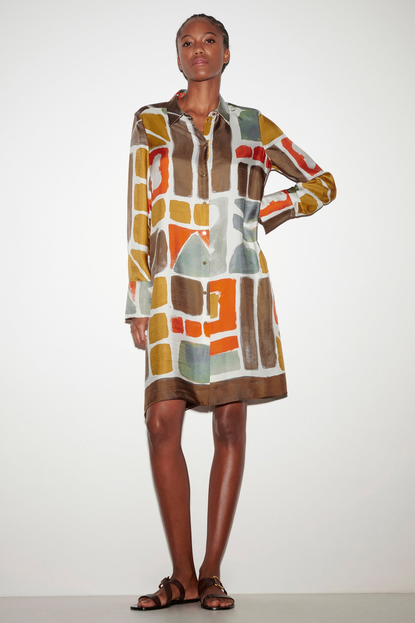 Shirt Dress with Ethnic Print