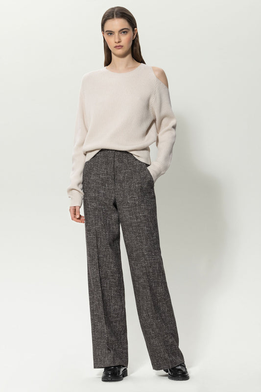 Knitted Sweater with a Cut-out on the Left Shoulder