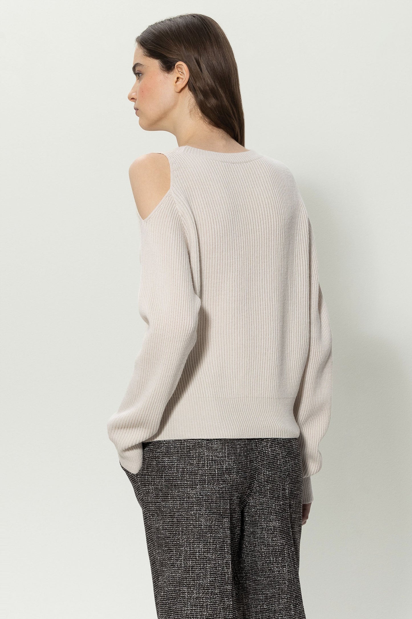 Knitted Sweater with a Cut-out on the Left Shoulder