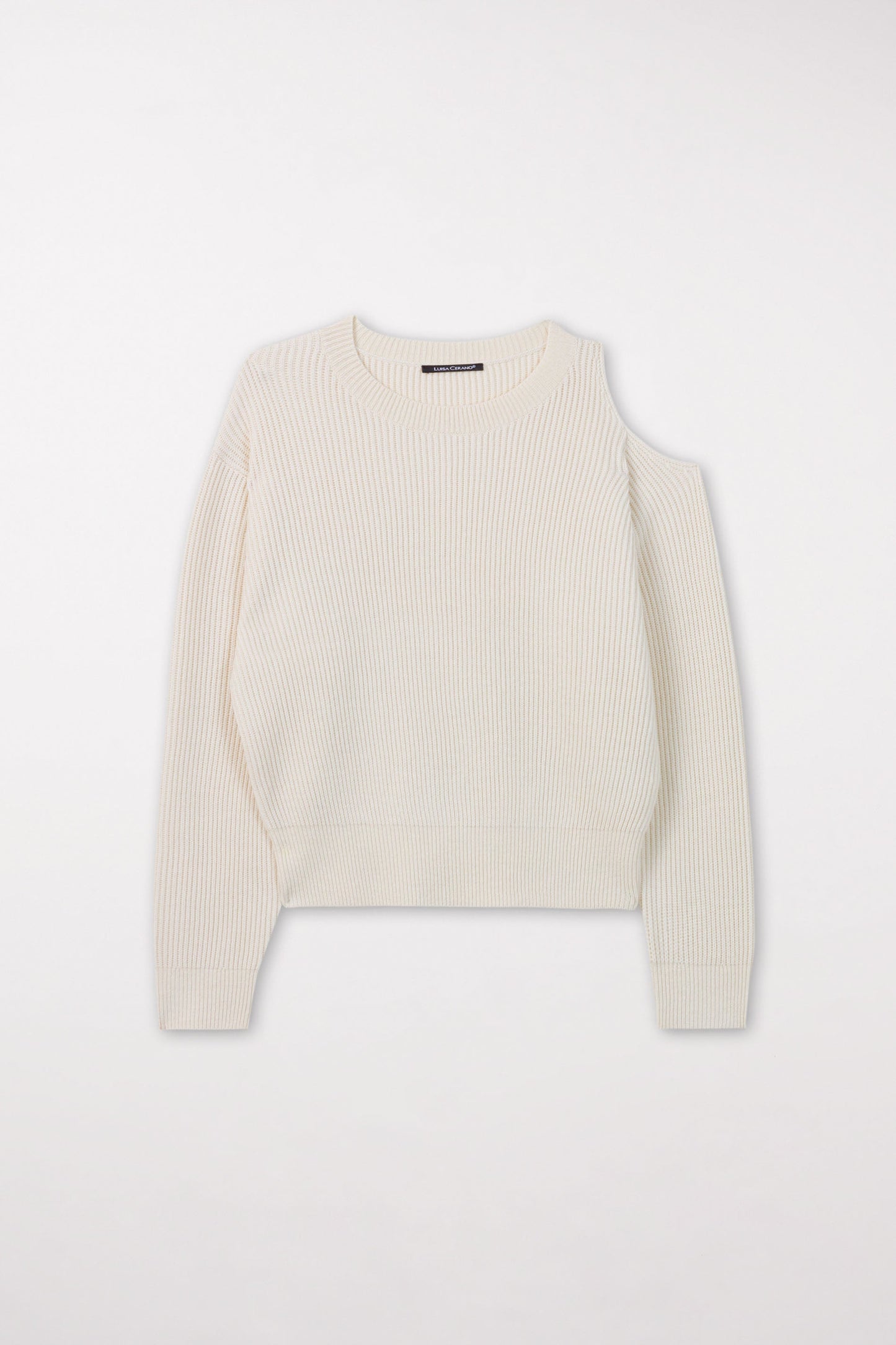 Knitted Sweater with a Cut-out on the Left Shoulder