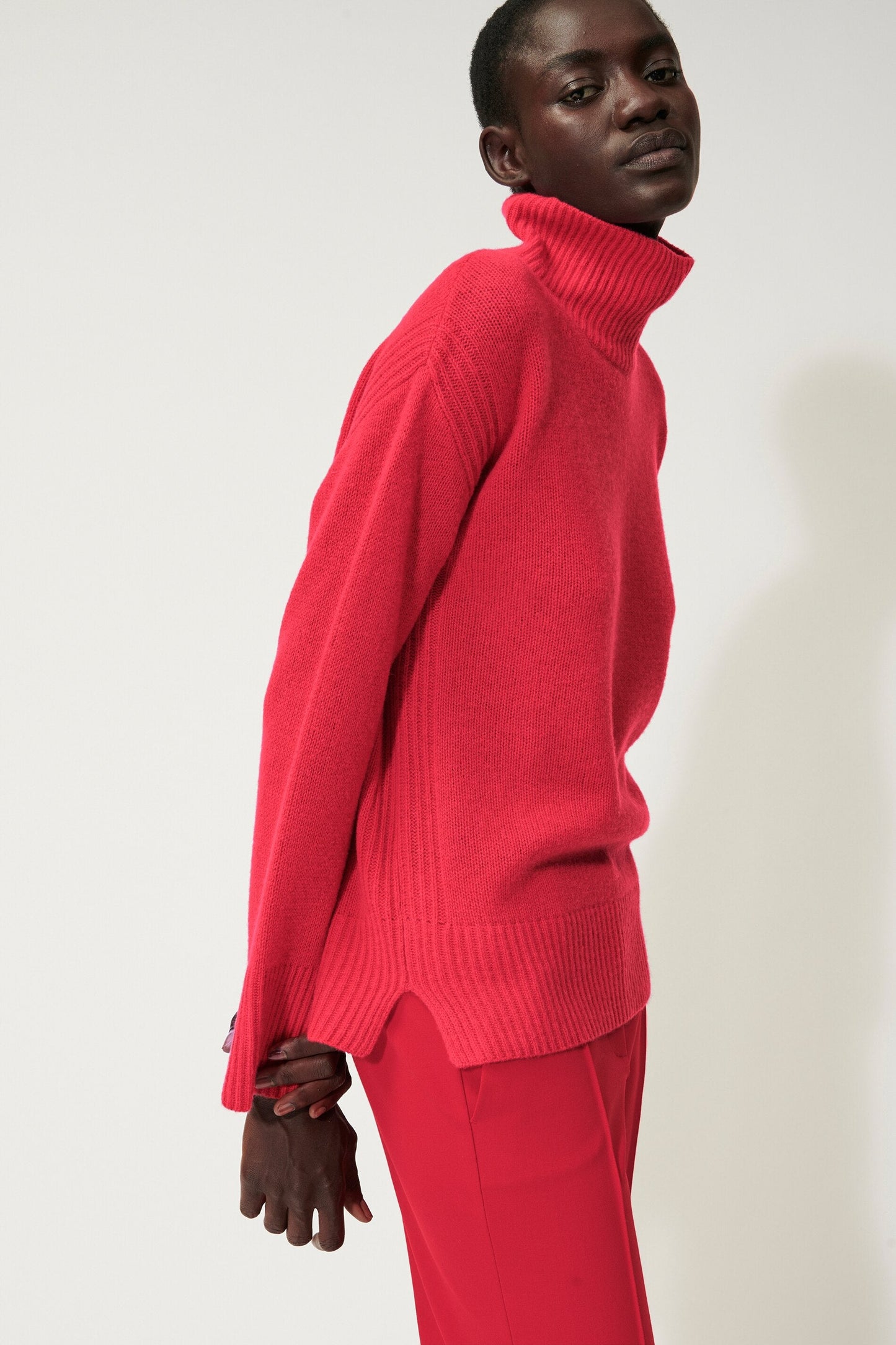 Turtleneck Pullover with a Small Side Slit