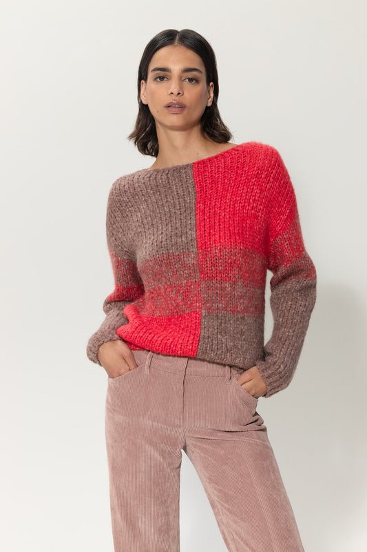 Turtleneck Sweater with Contrast Color Block