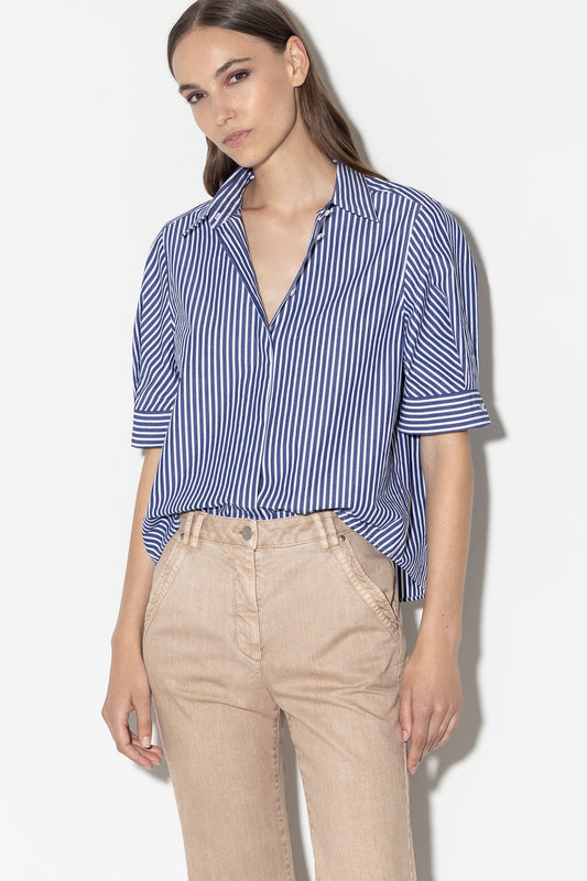 Short-sleeve Striped Blouse