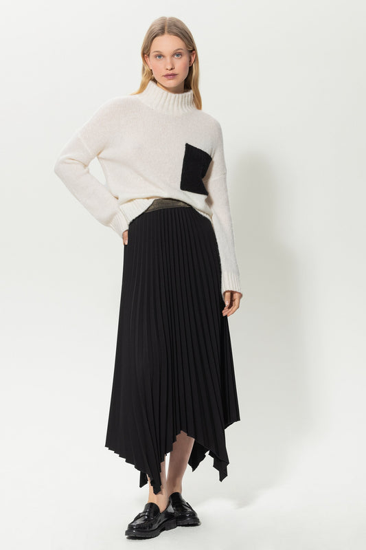 Pleated Skirt with Asymmetrical Hem