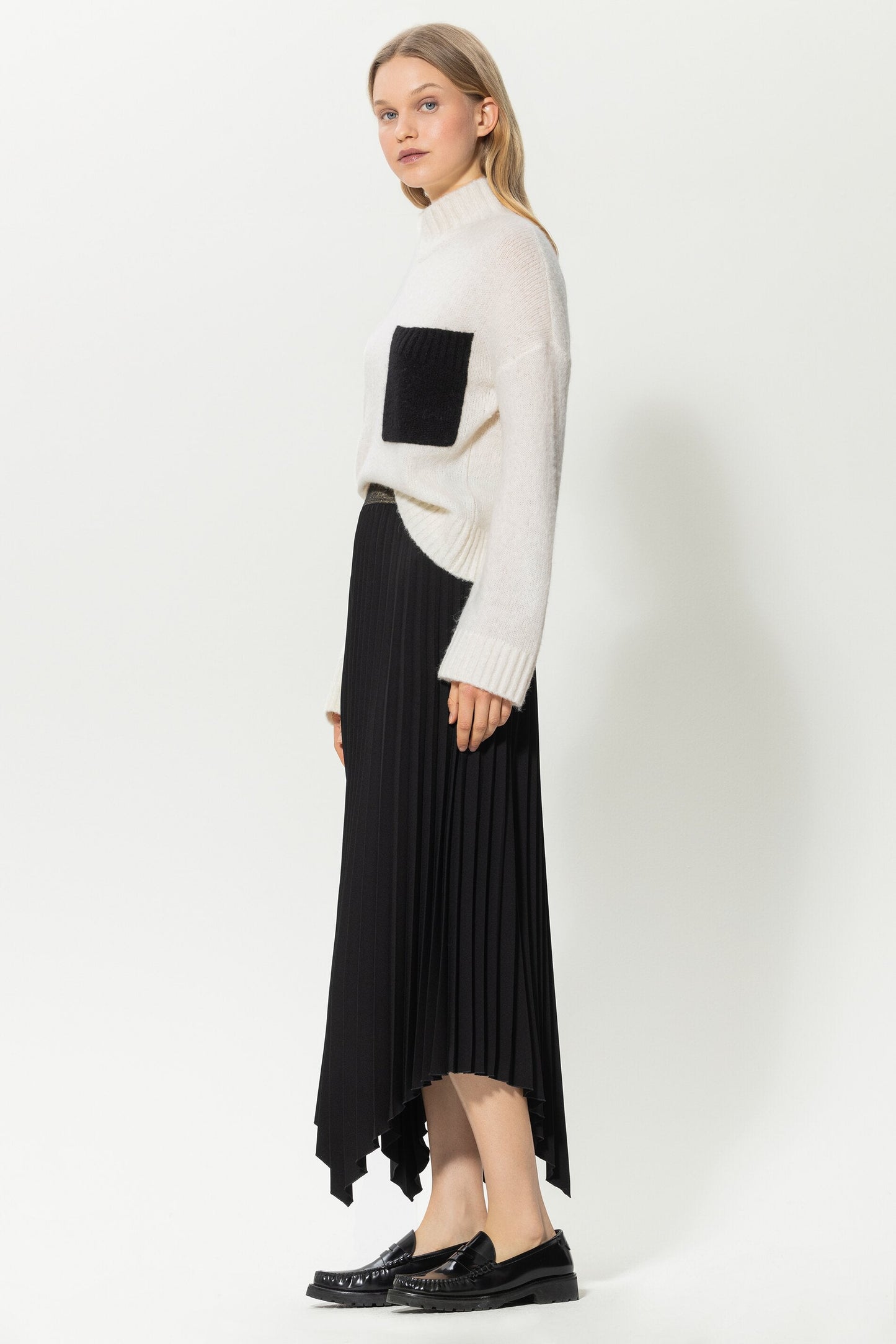 Pleated Skirt with Asymmetrical Hem