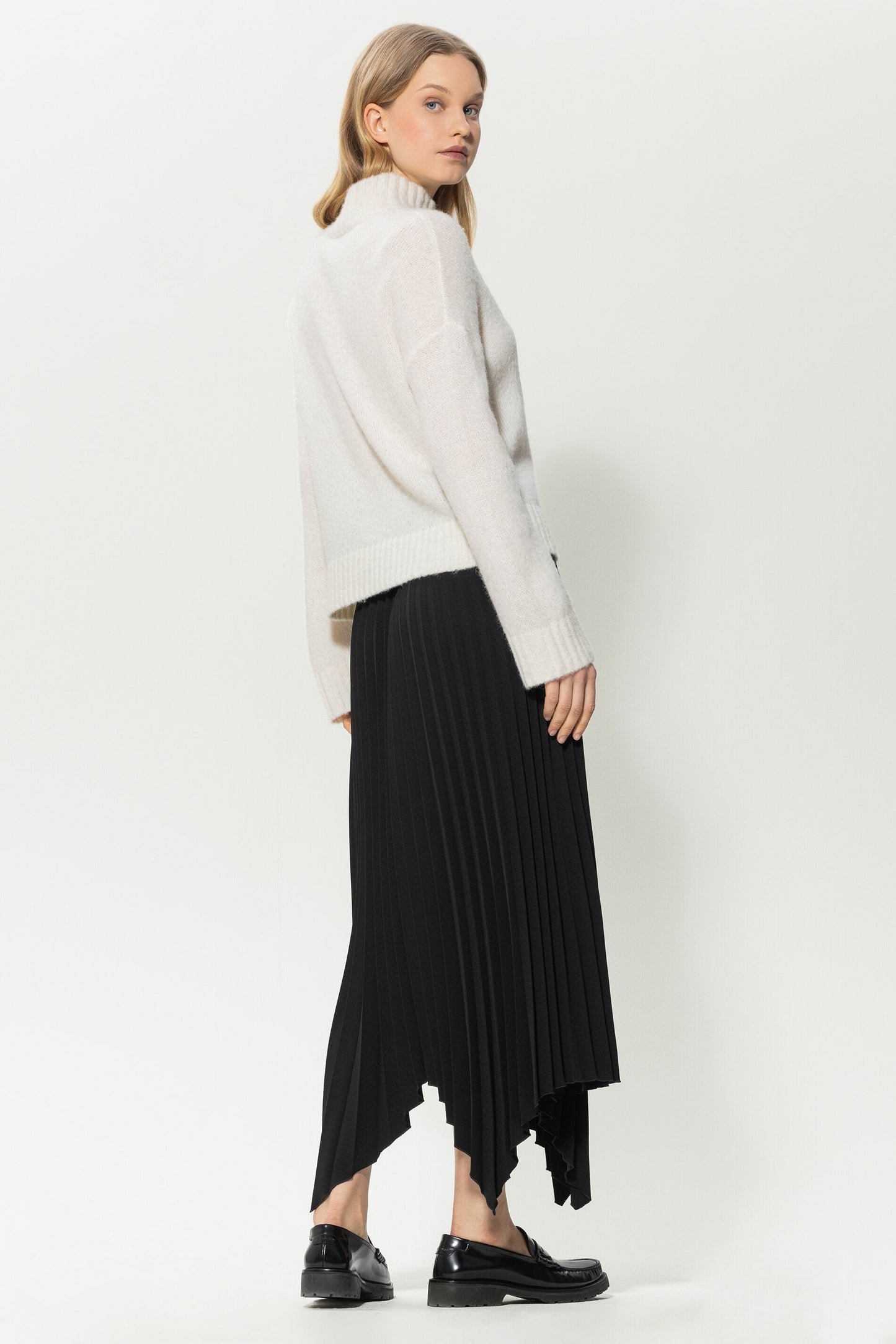 Pleated Skirt with Asymmetrical Hem