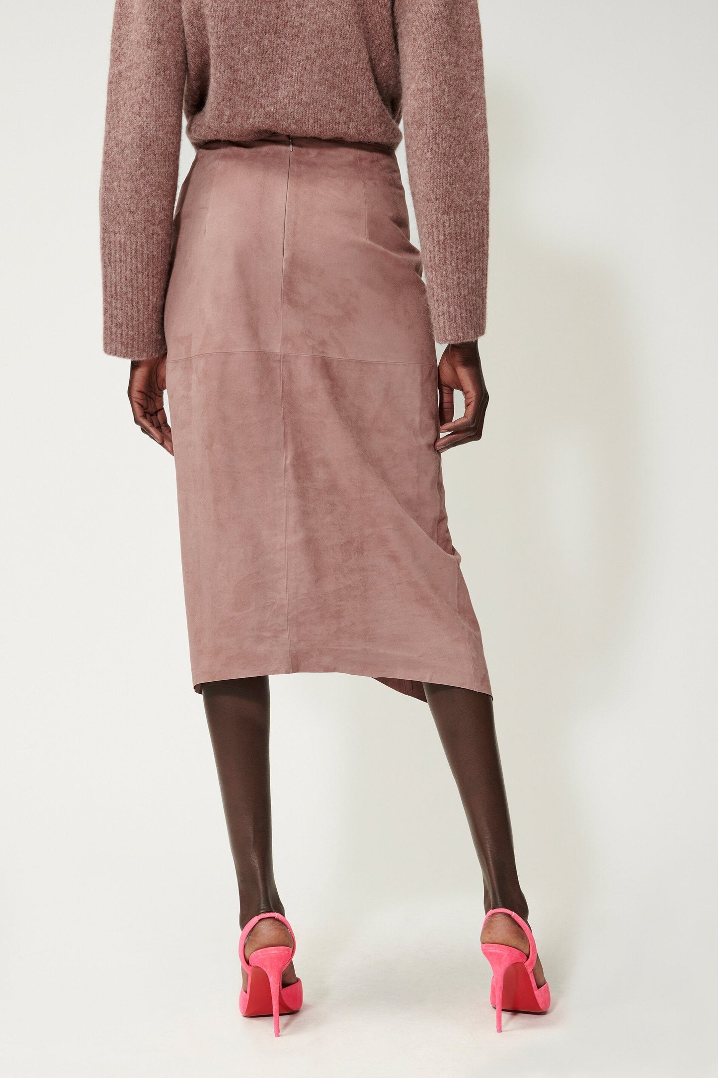 Suede Midi Skirt with Ruffles