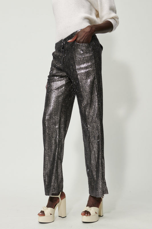 Effective Pants with All-over Sequin Trimmings