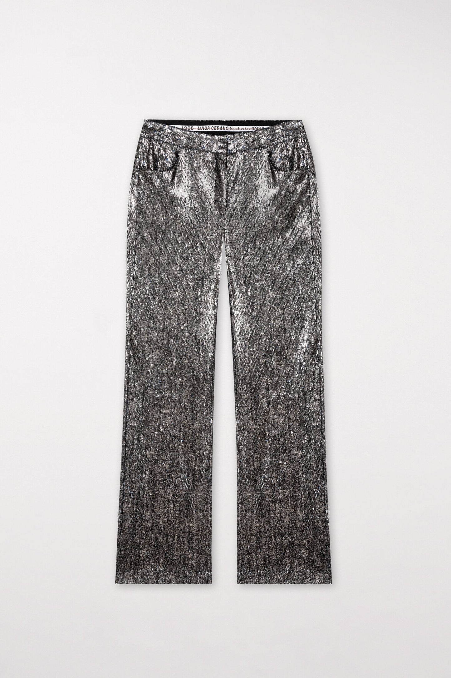 Effective Pants with All-over Sequin Trimmings