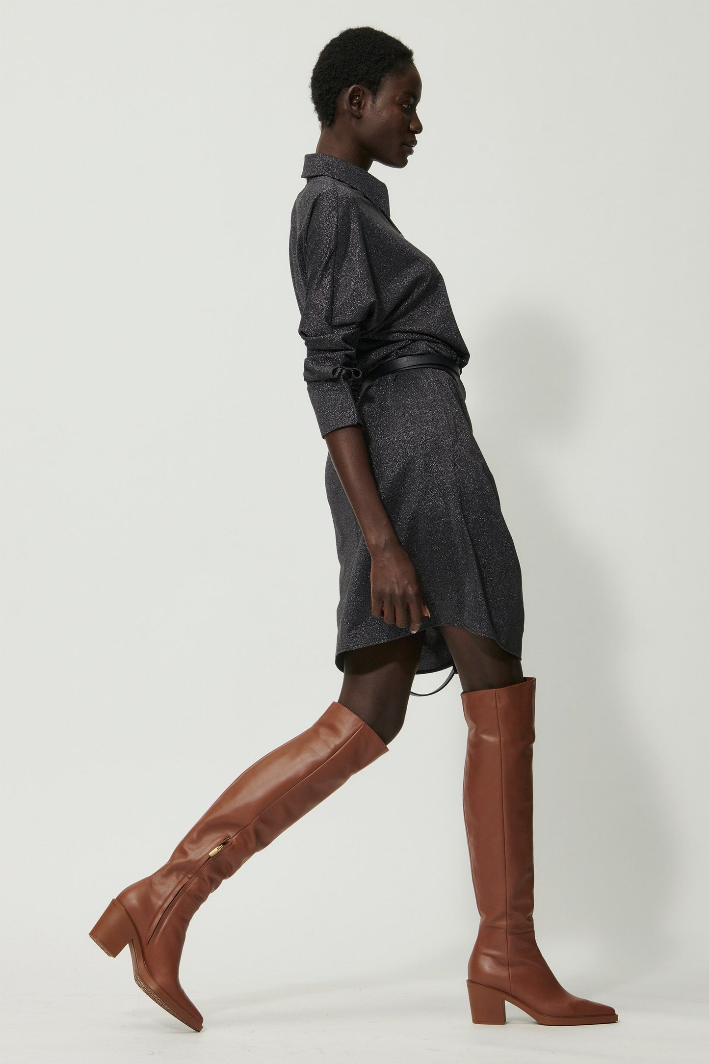 Medium-length Shirt Dress with a Metallic Effect