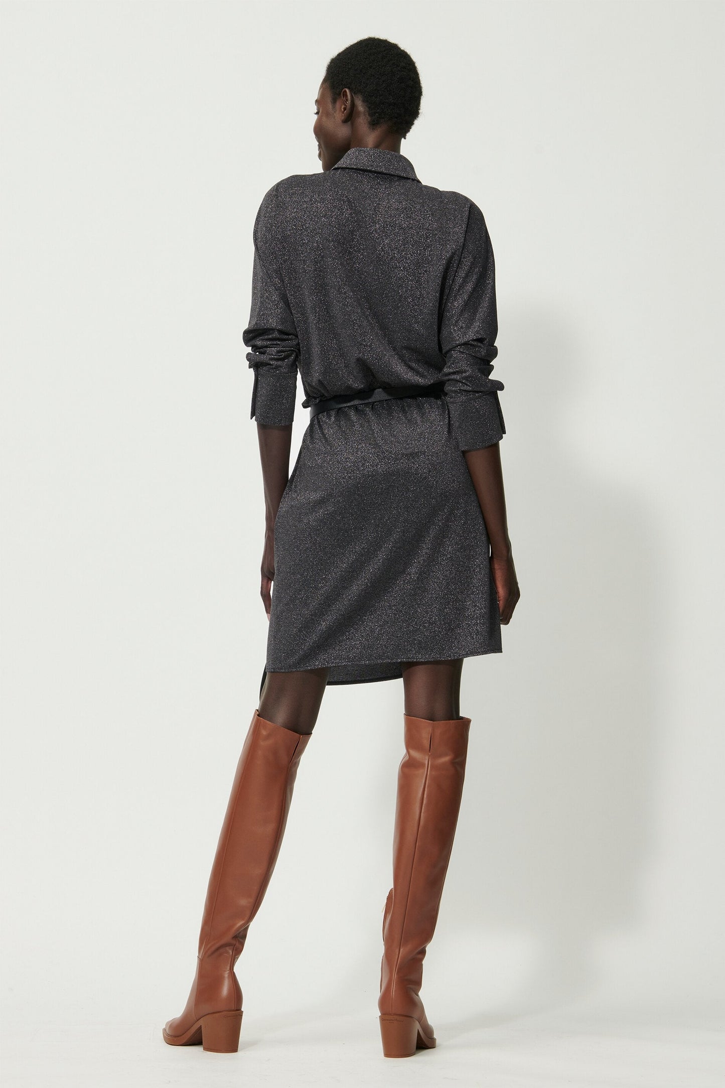 Medium-length Shirt Dress with a Metallic Effect