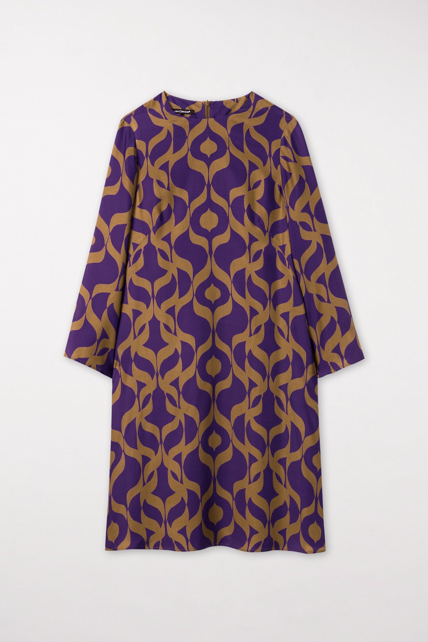 Straight-cut Silk Dress with Graphic Inspired Print