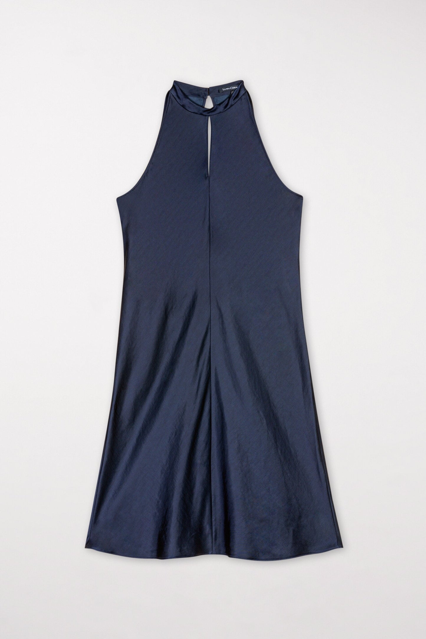 Linen Blend Dress with Slim Raised Collar