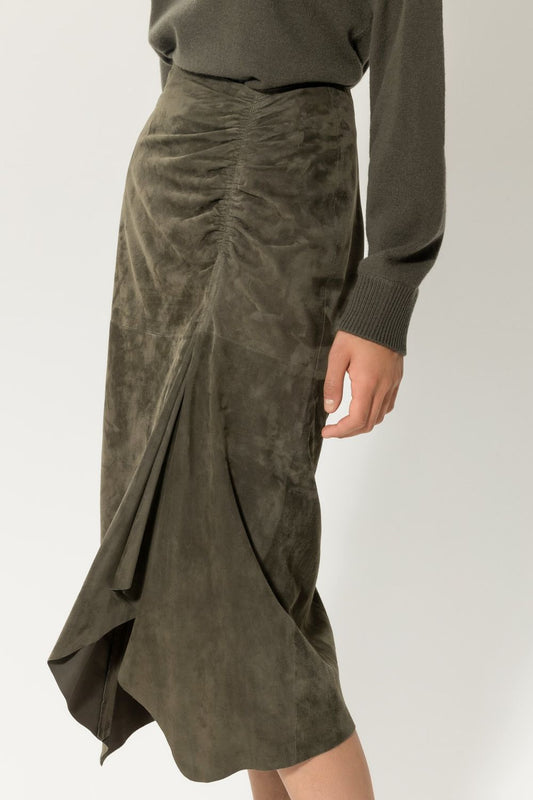 Suede Midi Skirt with Ruffles